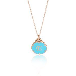 14K Rose Gold My Story Turquoise Enamel Letter E Pendant, .03 Ctw.